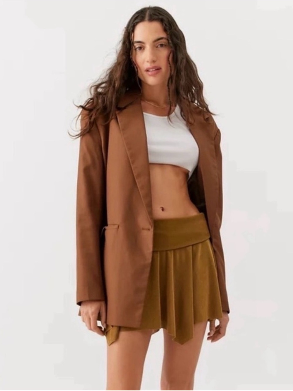 Urban Outfitters Brown Slinky Foldover Suki Mini Skirt Womens Size M Fall